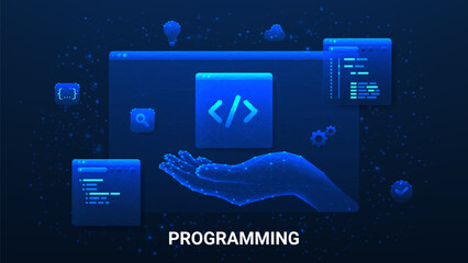 Wall Mural - concept of app development and programming. information technologies, computer engineering or coding