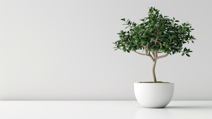 Wall Mural - Small white potted tree on a white background