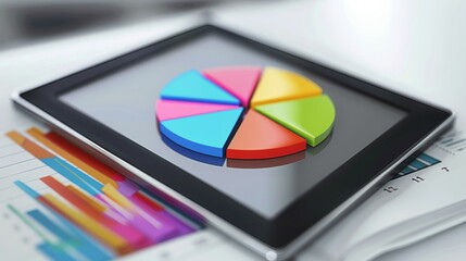 Aufkleber - A digital tablet displaying a pie chart with colorful segments, showcasing statistical data and insights for decision-making.