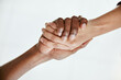© peopleimages.com - Business people, handshake and deal support with solidarity for commitment, unity or join. Trust, together and partnership respect with white background or corporate growth, help or community