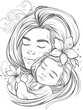 Mother and her child illustration with flowers and warm feelings on mother's day or women's day celebration monochrome black and white