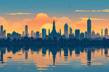 Wall Mural - Bangkok city flat vector skyline