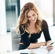 © peopleimages.com - Happy, business woman and writing with book for schedule planning, tasks or reminder at office. Young female person, designer or employee taking notes with smile for checklist in diary at workplace