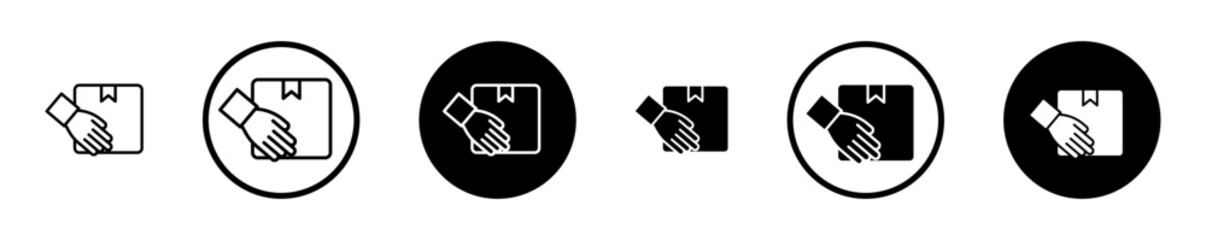 Hand holding box line icon set. Parcel home delivery icon. Give package box sign. Giving surprise gift sign suitable for apps and websites UI designs.