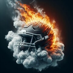 Wall Mural - A football helmet engulfed in flames, representing intensity and power