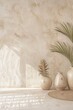 Serene vignette of minimalist vases and shadows in a sunlit beige room