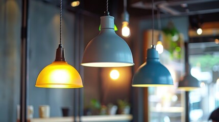 Wall Mural - Simple chandelier with appealing colors in a cafe