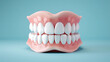 Realistic teeth healthy human teeth on blue background