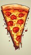 A slice of pizza flat design, front view, party theme, cartoon drawing, Analogous Color Scheme