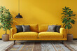 cozy living room in yellow color. modern design