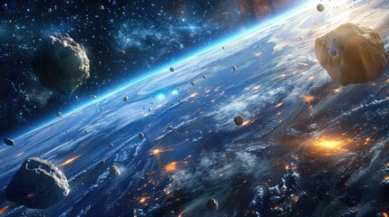 Wall Mural - various large and small asteroids orbit in close proximity to earth some of which are classified as 