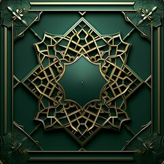 Aufkleber - Golden ornament on green background. Template for design. 3D illustration