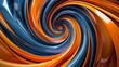 Vibrant orange and deep blue 3D spirals merge in a bold, abstract design.