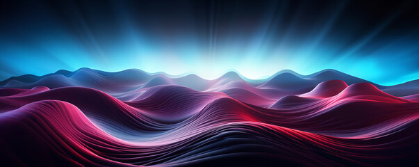 Wall Mural - create a clean, sharp image of undulating waves in a digital space, with intense neon lighting, ensu