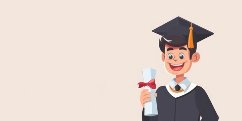 Wall Mural - A man in a graduation cap holding a diploma. Concept of accomplishment and success