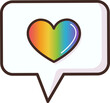 A rainbow heart with a speech bubble around it, representing love for LGBT, pride month decoration element, PNG file no background