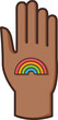 A hand raised in the air with pride rainbow sign representing the idea of unity and support for the LGBTQ+ community, PNG file no background