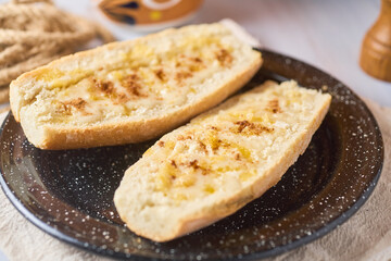 Molletes dulces, bolillo with butter and sugar. Traditional mexican food