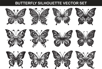 Sticker - Butterfly Silhouette Vector Illustration set