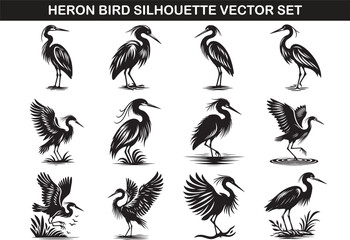 Wall Mural - Heron Bird Silhouette Vector Illustration set