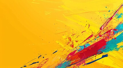 Wall Mural - A yellow and blue paint splatter background. Generative AI.