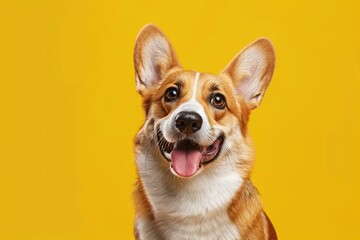 Wall Mural - A happy dog with a tongue sticking out is looking at the camera