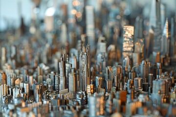 Wall Mural - A vast urban landscape dominated by numerous towering skyscrapers filling the cityscape, A futuristic city skyline made entirely of coins