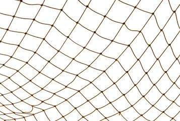 Wall Mural - Torn Football or tennis net. Rope mesh on a white background close-up