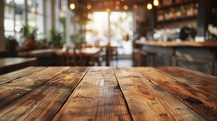 Wall Mural - Empty beautiful wood table top counter in a restaurant