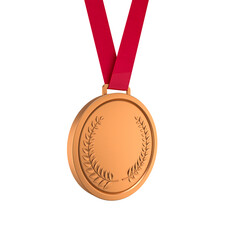 Wall Mural - Blank bronze medal with red ribbon on transparent background