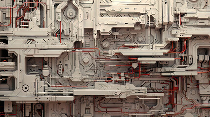 Wall Mural - background with metallic panels texture, wires and circuit. spaceship hull wall technology backgroun