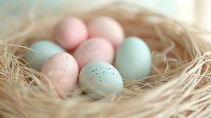 Sticker -   A nest filled with eggs sitting on top of a bed of dry grass