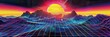 © Mickey - This 80s style grid background comes alive with a chrome grid and prismatic rainbow gradient sun on top. The shining sun casts a warm glow on the grid lines, creating a synthwave and atmosphere. The