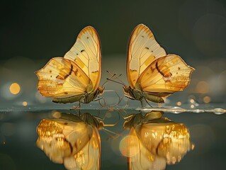 Sticker - A butterfly is reflected in the water