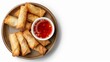 © Johannes - Collection plate of spring rolls with dipping sauce isolated on a transparent background, top view hyper realistic