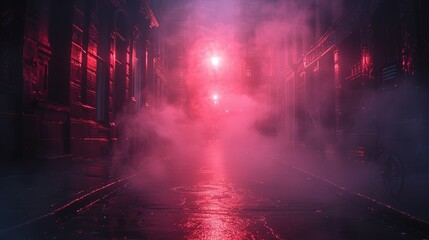 Wall Mural - dark street, night smog and smoke neon light. dark background of the night city, ray of light in the