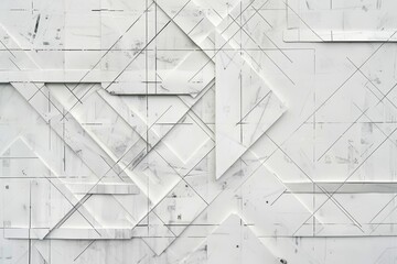 Sticker - White marble wall displaying a complex pattern of intersecting lines and shapes, A geometric pattern of interconnected lines and shapes