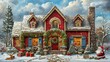 Design a whimsical Christmas background with Santas workshop, bustling with elves preparing toys for delivery.