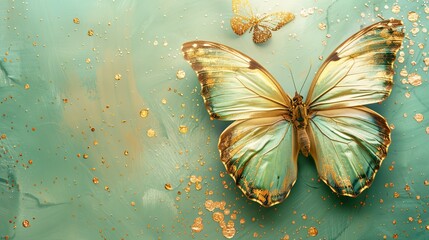 Sticker - A butterfly with gold wings is shown in a gold and white background