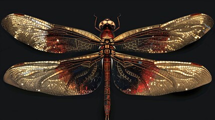 Wall Mural - A dragonfly with golden wings is flying in the night sky