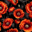 Seamless red poppy flowers pattern, realistic style, spring wallpaper design. Generative ai