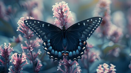 Sticker - A butterfly is perched on a flower