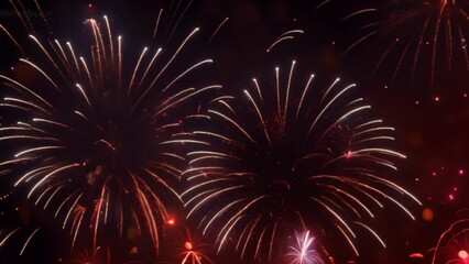 Fototapete - A bright orange and yellow fireworks display with lots of sparkles. The fireworks are in the air and are creating a beautiful and lively atmosphere