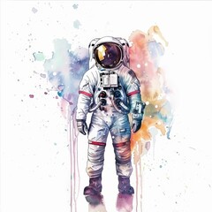 Canvas Print - Watercolor of Lone Astronaut Exploring Outer Space