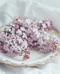 Poster -    a plate adorned with vibrant flowers against a crisp white tablecloth