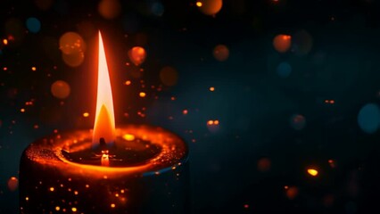 Poster - A candle is lit in a dark room with a lot of light reflecting off of it. The candle is surrounded by a lot of light and shadows, creating a sense of mystery and intrigue. The scene is peaceful