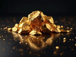 © stefanbalaz - A heap of gold, a pile of raw gold stones. Golden nuggets. Golden stone on a black background. Financial banking business concept. The price of gold is rising, trading.