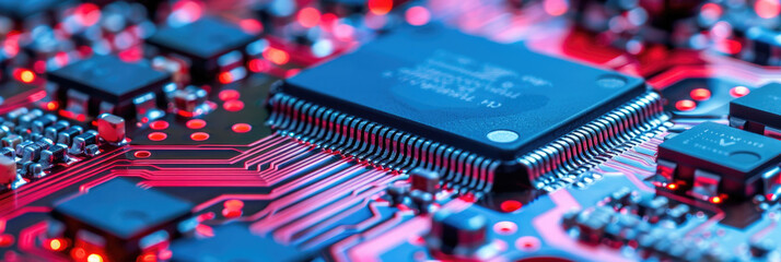 Detailed close up of a computer chip showing intricate circuitry and components