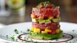 Stacked Ahi Tuna Tower with Avocado Base | Healthy Japanese Lunch Recipe with Raw Fish and Green