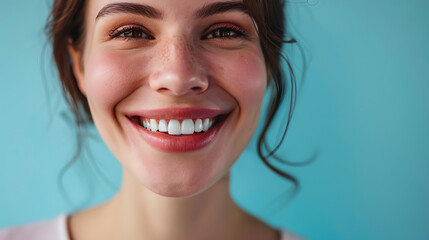 Wall Mural - closeup of a big smile of a woman showing her perfect teeth thanks to oral care